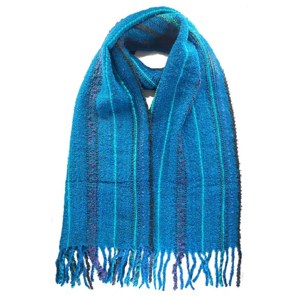 100% Baby Alpaca Scarf For Women. Beautiful Design In Green Blue And Black🙂